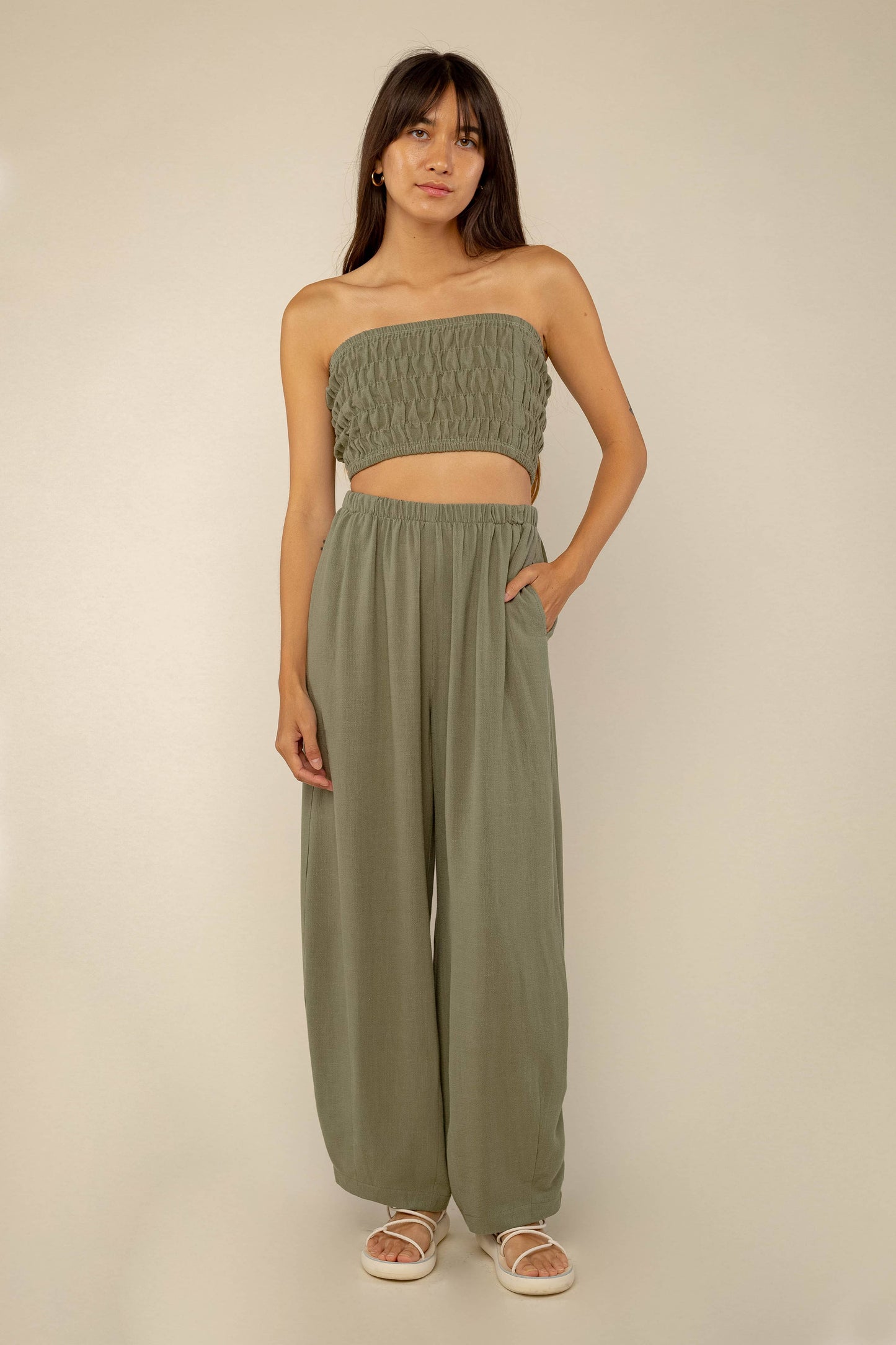 Sloane Linen Lantern Pant | Mid Rise Barrel: Sage