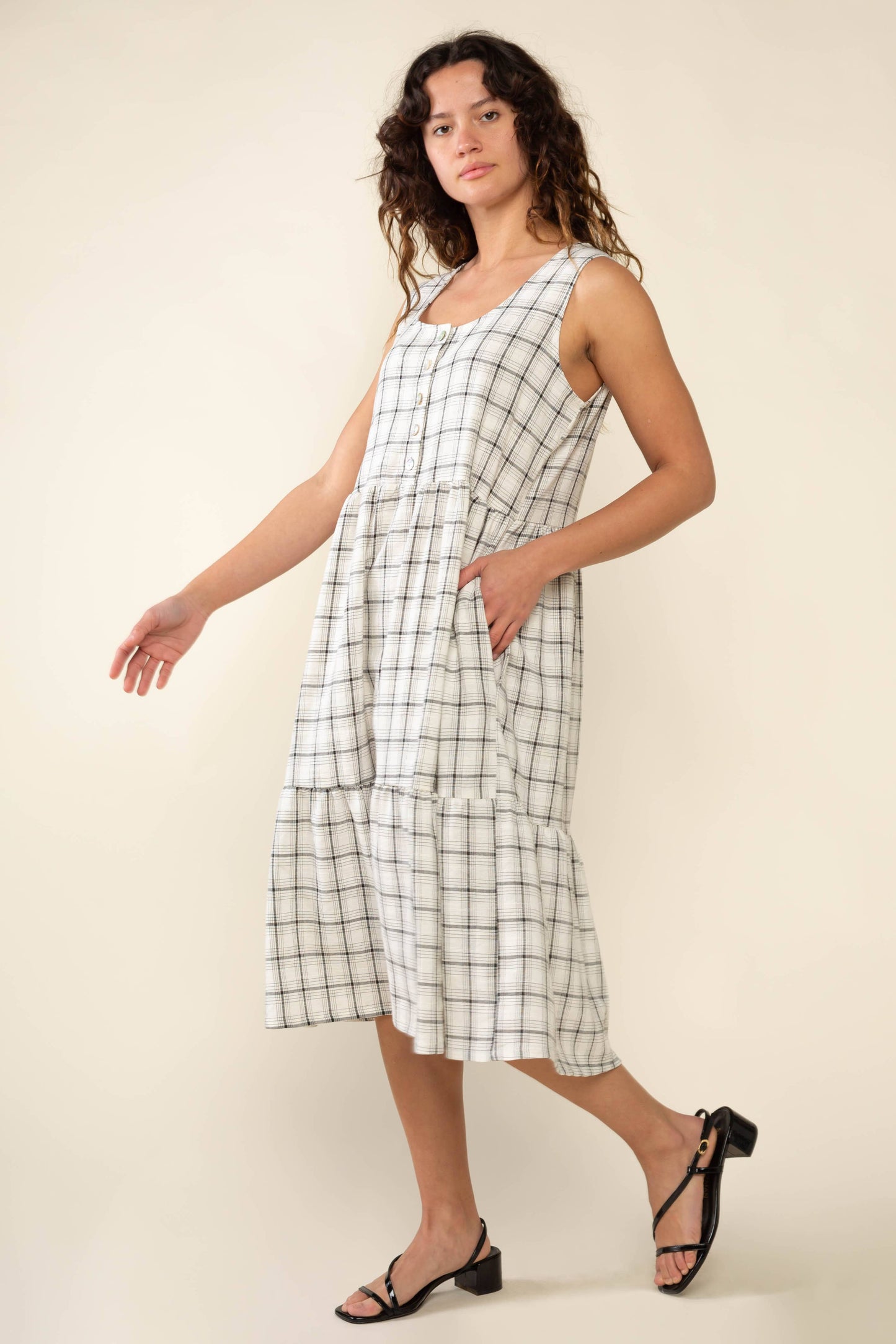 Miley Plaid Dress: Ivory & Black Plaid