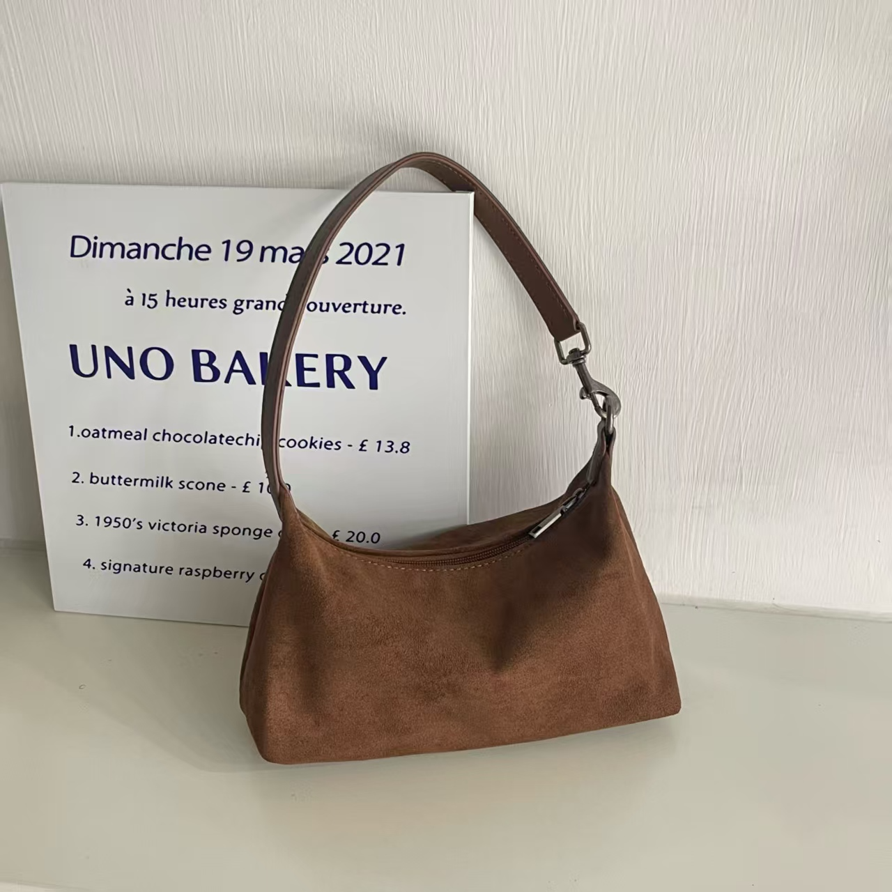 Kate Vegan Suede Microfiber Shoulder/Crossbody Bag in Walnut