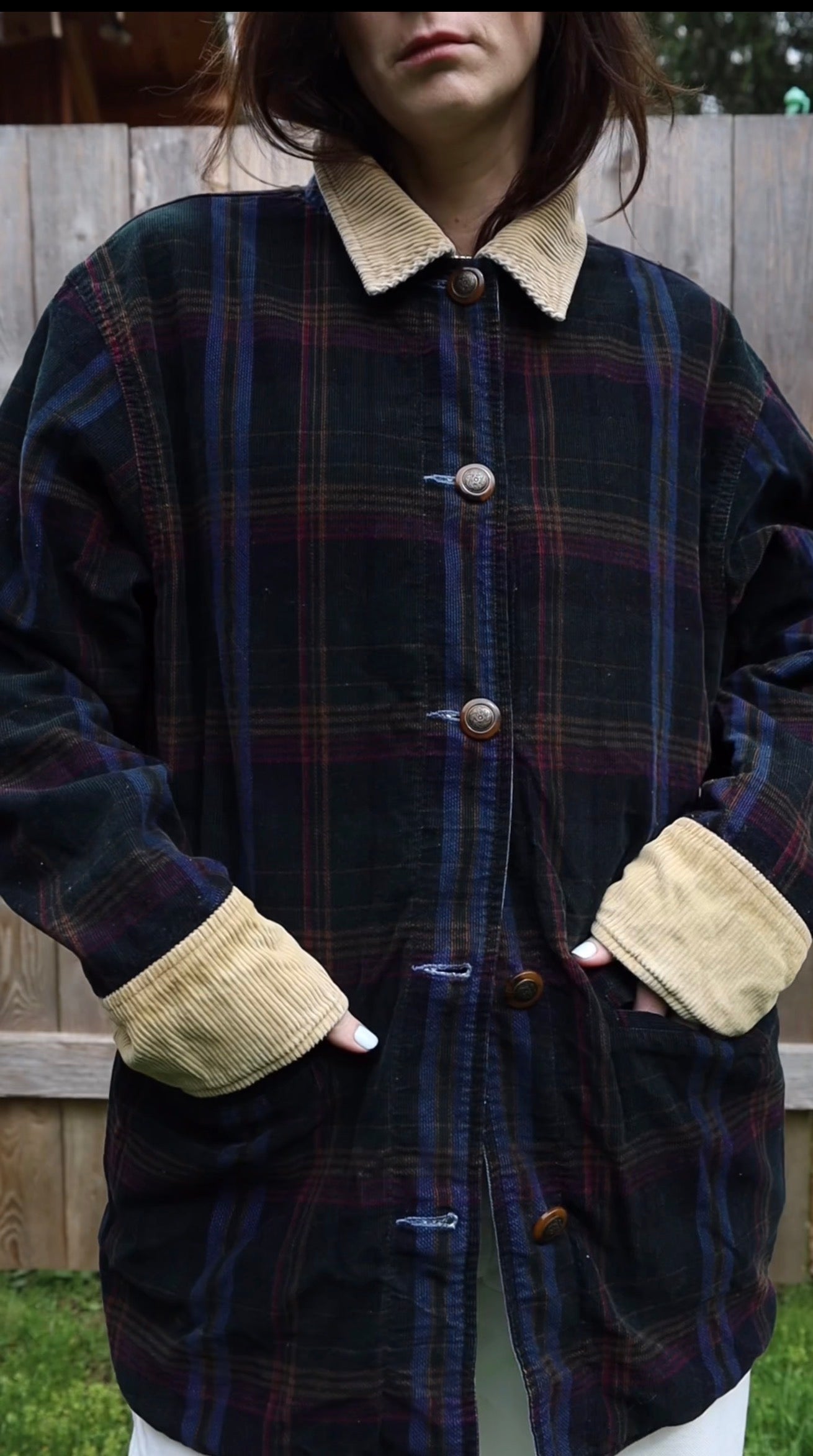 Vintage Reversible Denim Plaid & Corduroy Chore Jacket