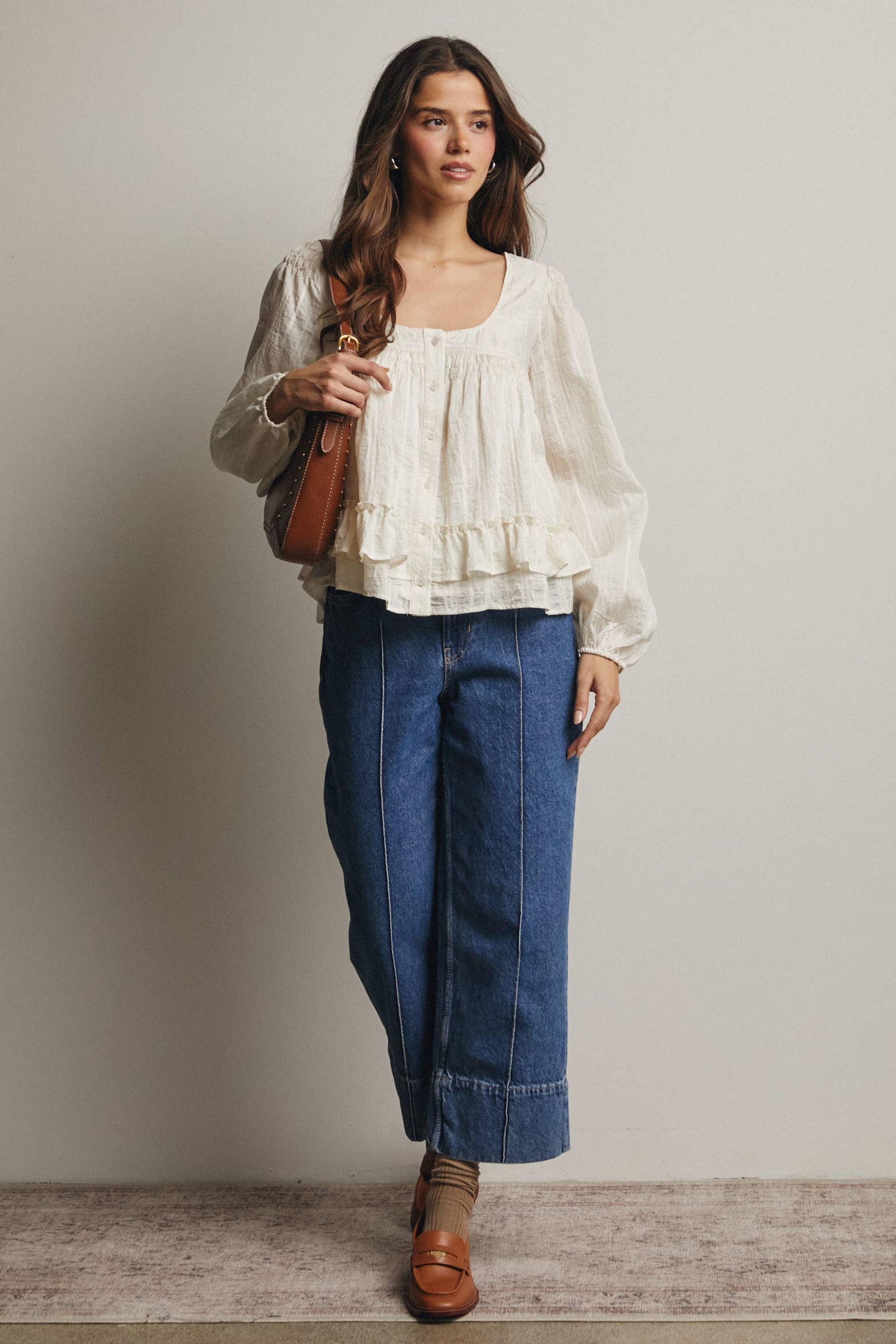 Dorothea ruffle Hem Peasant Blouse