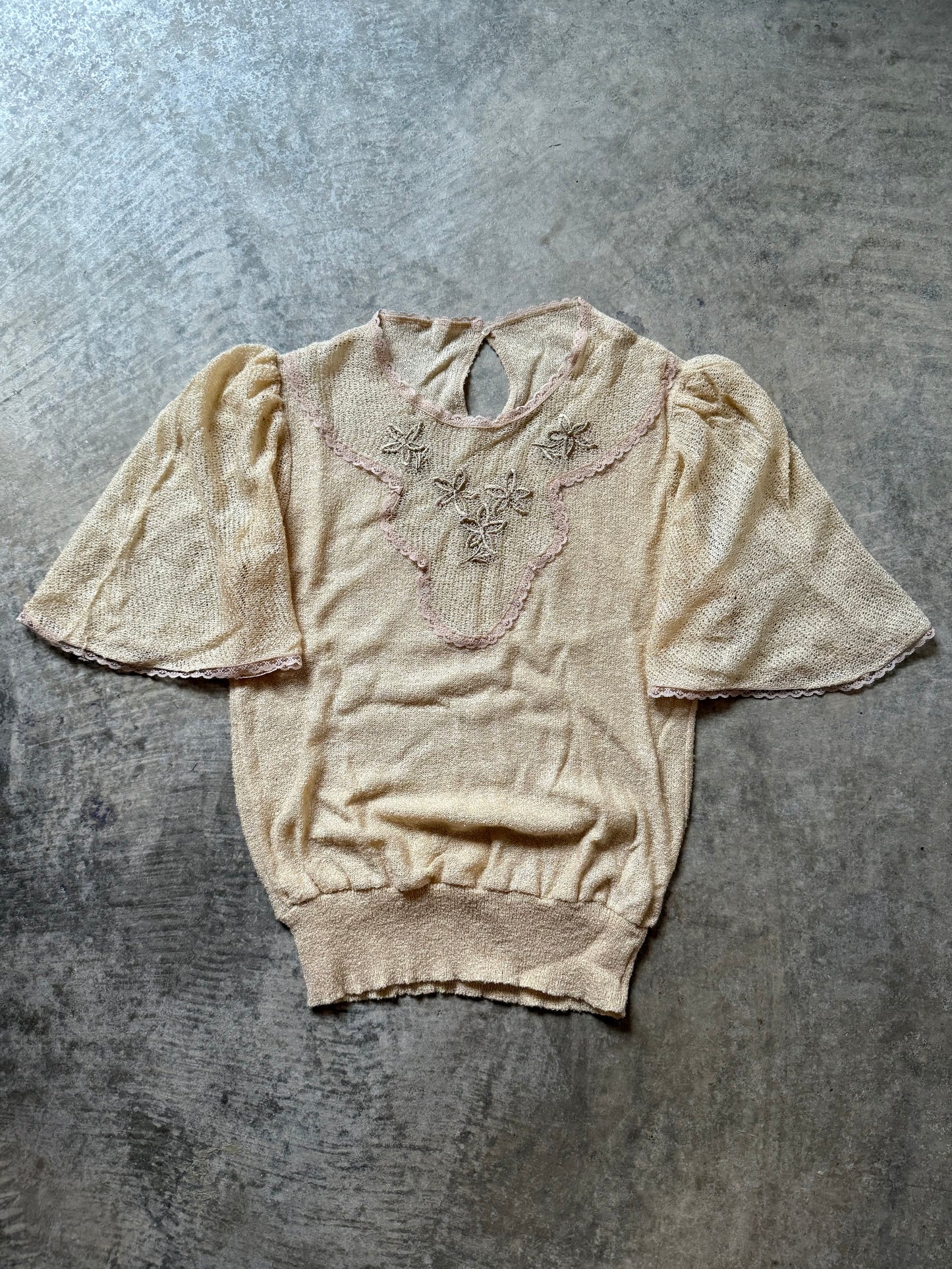 Vintage Sheer Embroidered & Lace Tee