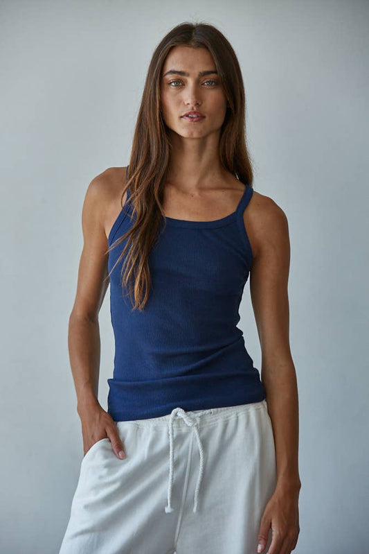 Knit Cotton Ribbed Round Neck Tank Top