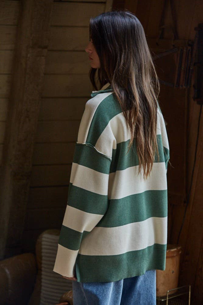 Forest Knit Striped Half Zip Up Top
