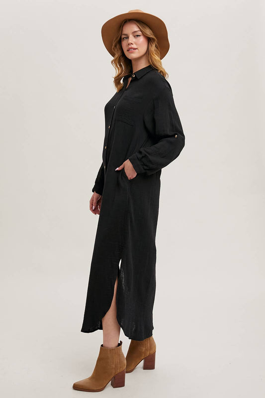 Blair Button up Maxi Dress/Long Cardigan-Black