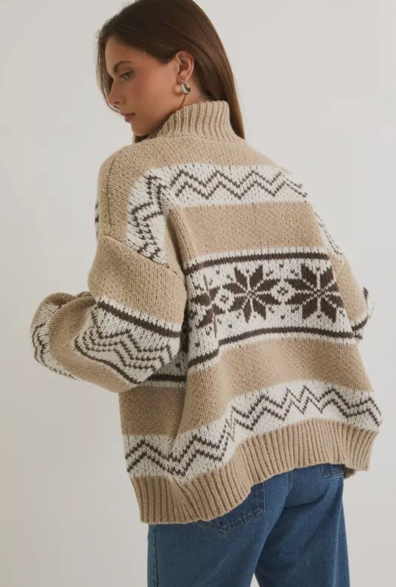 Fair Isle Collared Zip Up Sweater