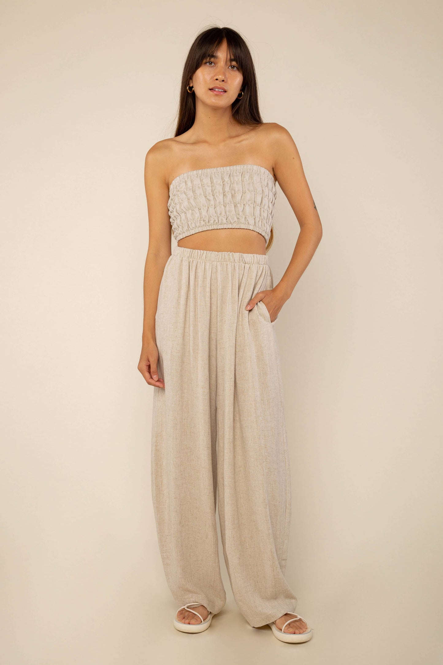 Sloane Linen Lantern Pant | Mid Rise Chai