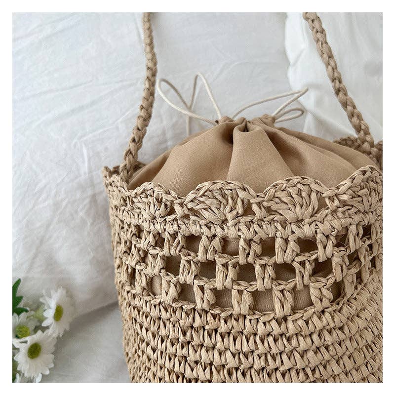 Provence Hollow Out Straw Woven Bucket Bag