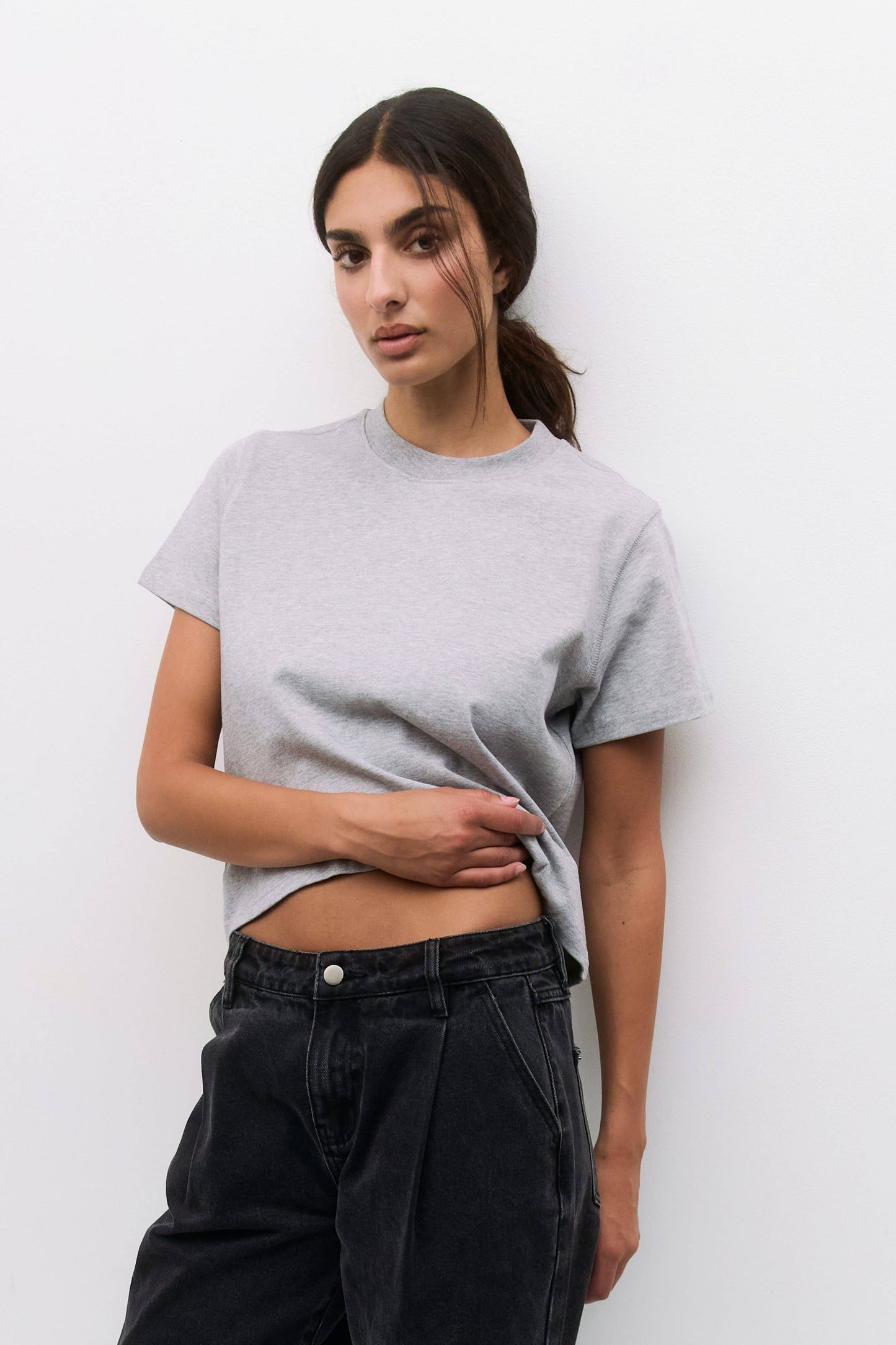 Lanie Top Heavyweight Cotton T-Shirt in Heather Grey