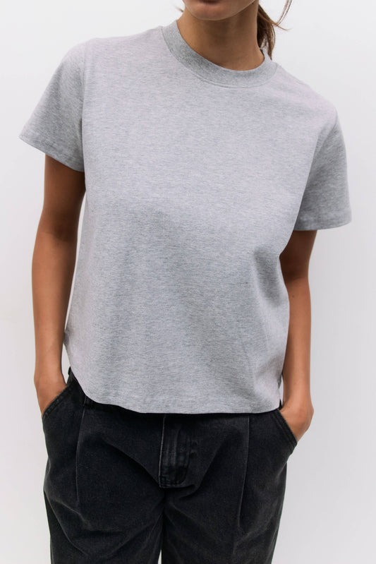Lanie Top Heavyweight Cotton T-Shirt in Heather Grey