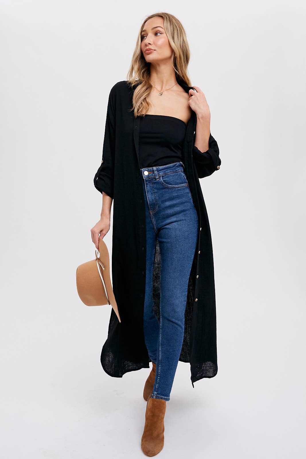 Blair Button up Maxi Dress/Long Cardigan-Black