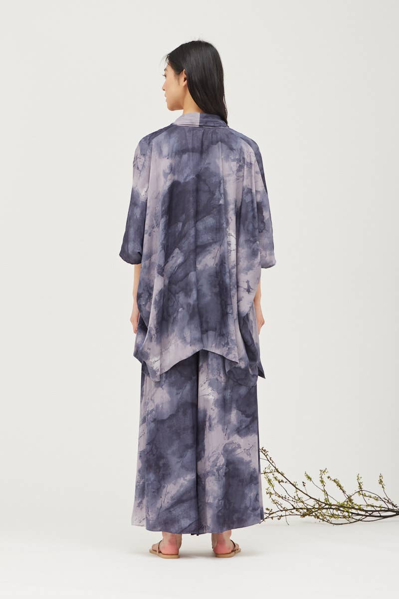 Tie Dye Satin Kimono - Smoke