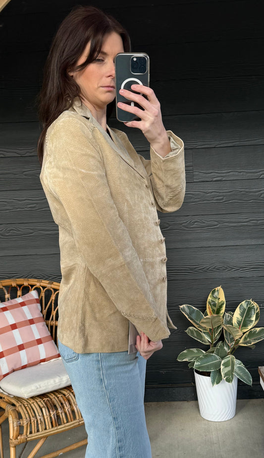NWT Genuine Suede Jacket w/ Cross Stitch Detail