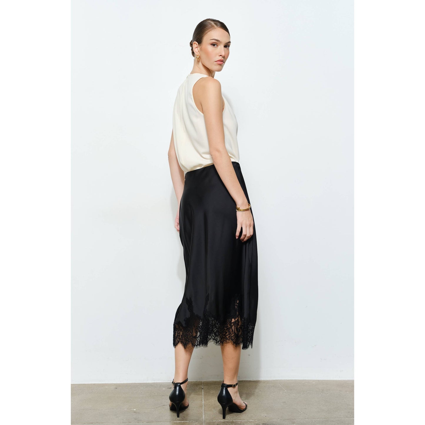 Poppy Classic Silky with Lace Midi Skirt