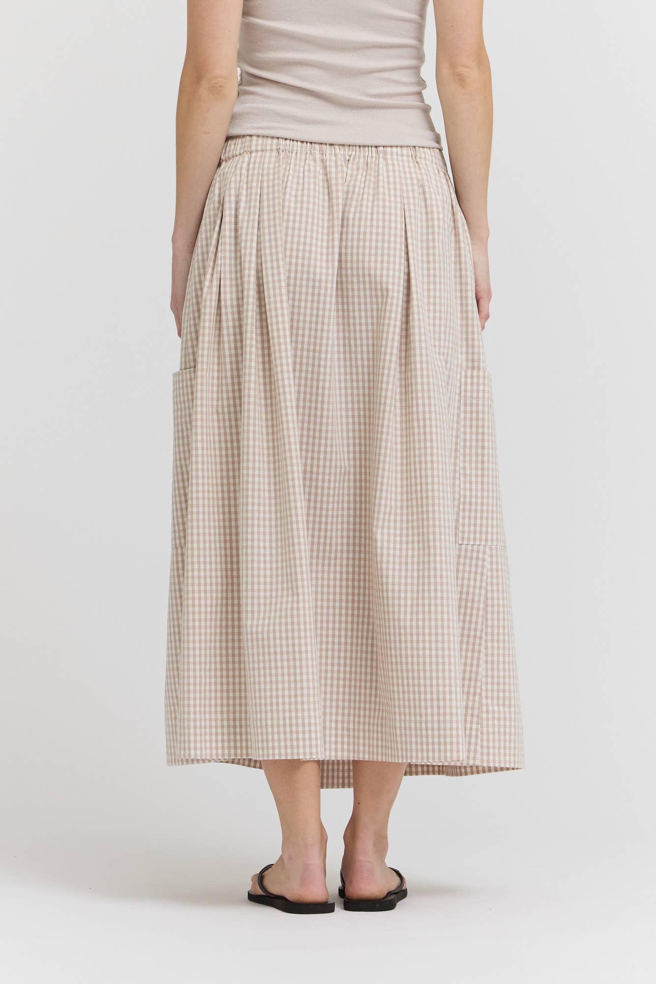 Canyon Pleat Waist Gingham Cotton Skirt