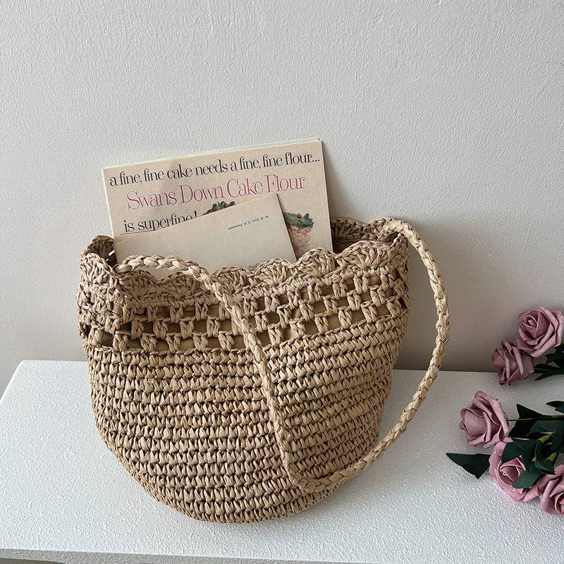 Provence Hollow Out Straw Woven Bucket Bag