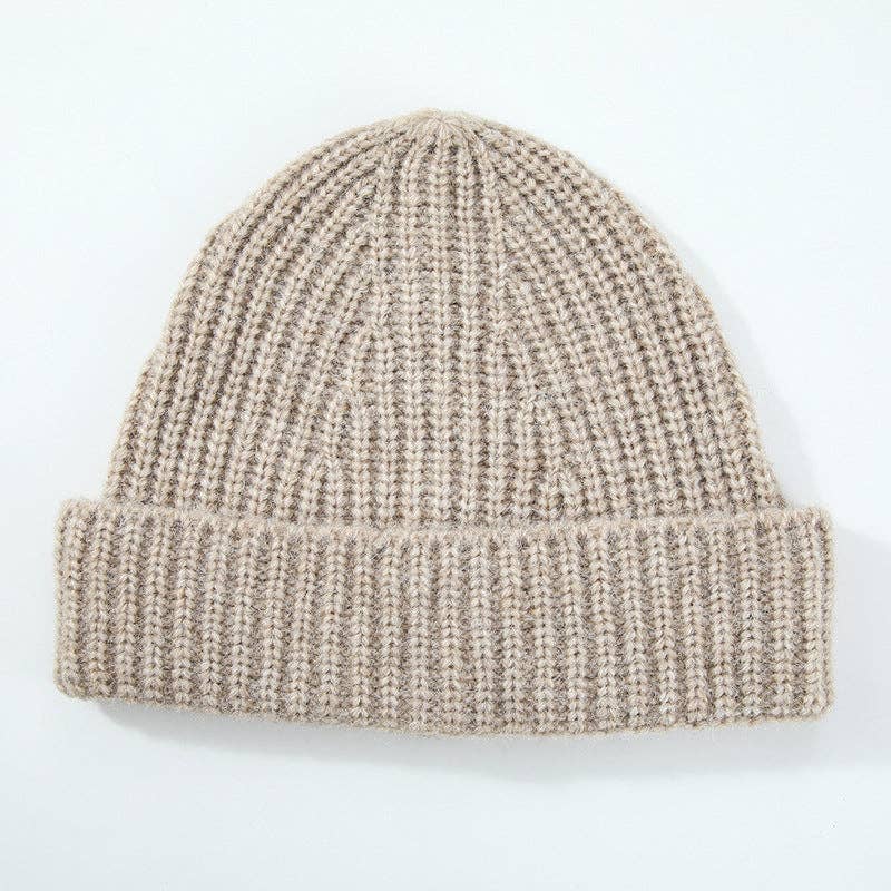 Coffee Simple Ribbed Cuffed Knit Beanie
