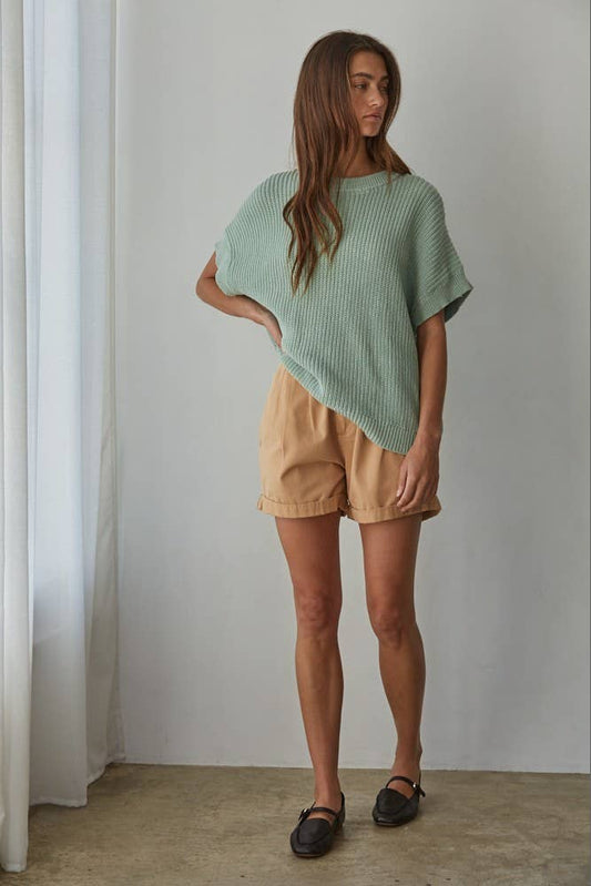 Mint Knit Sweater Cotton Short Sleeve Pullover