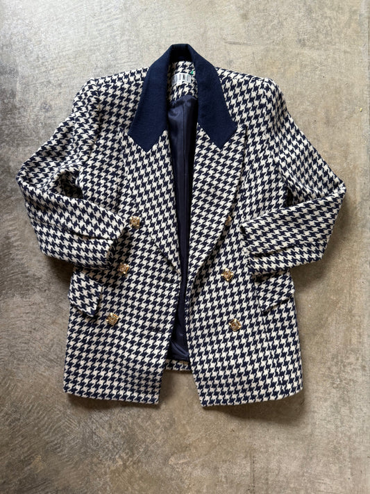 Vintage Navy & Ivory Houndstooth Blazer