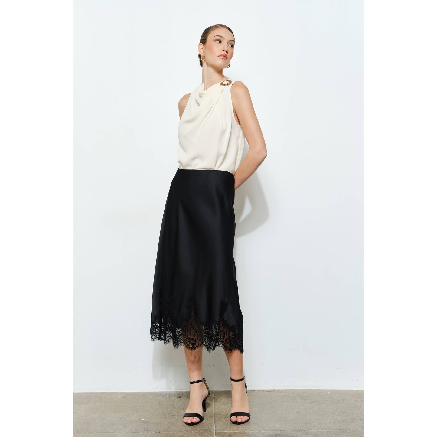 Poppy Classic Silky with Lace Midi Skirt