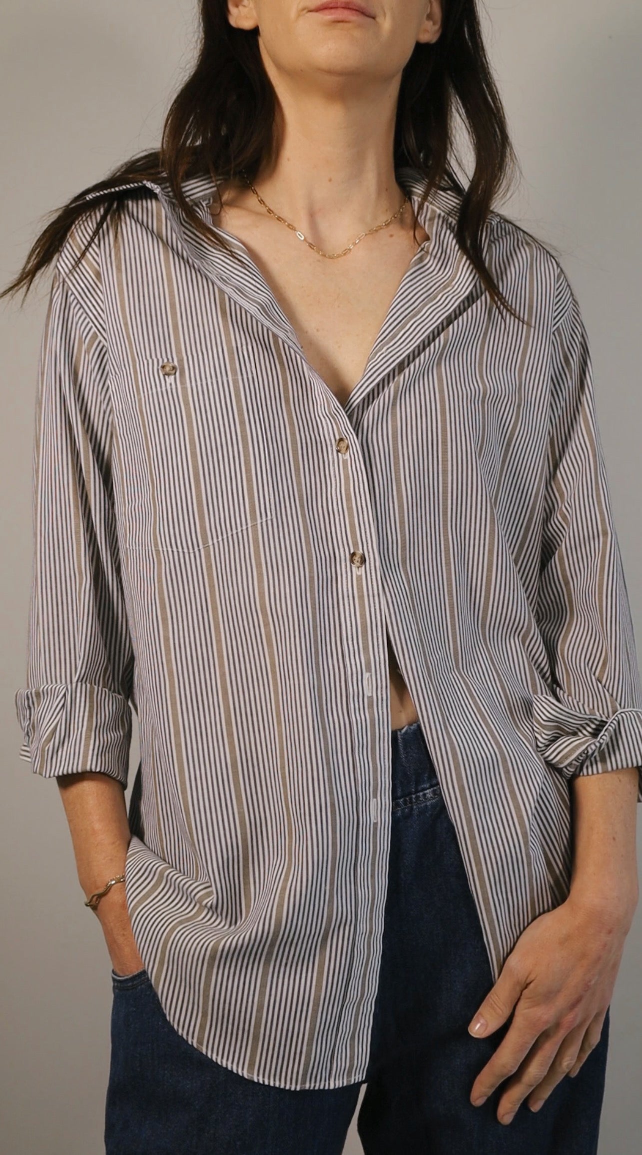 Vintage Navy & Brown Cotton Blend Button up