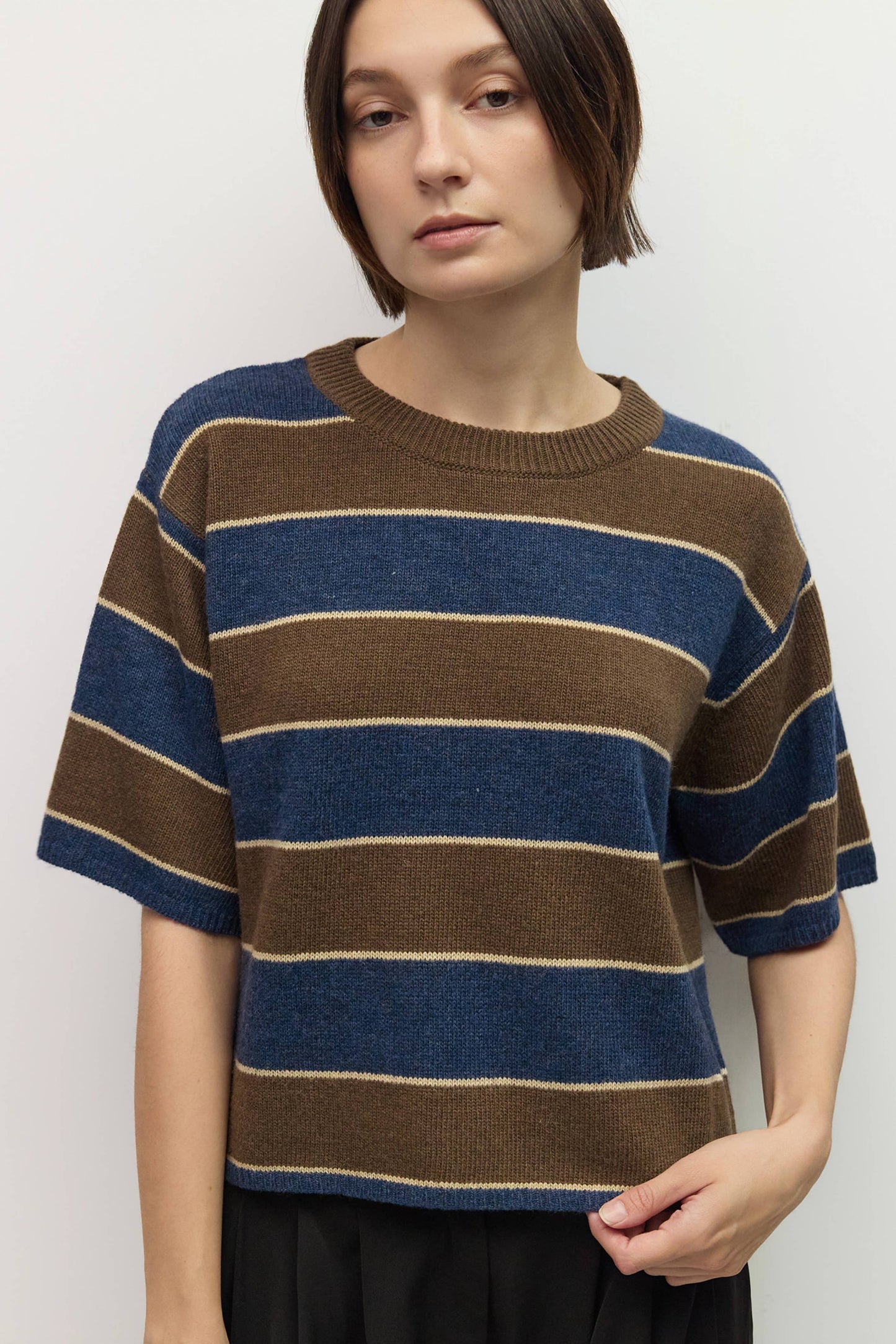 Pamina Striped Elbow Sleeve Sweater Top
