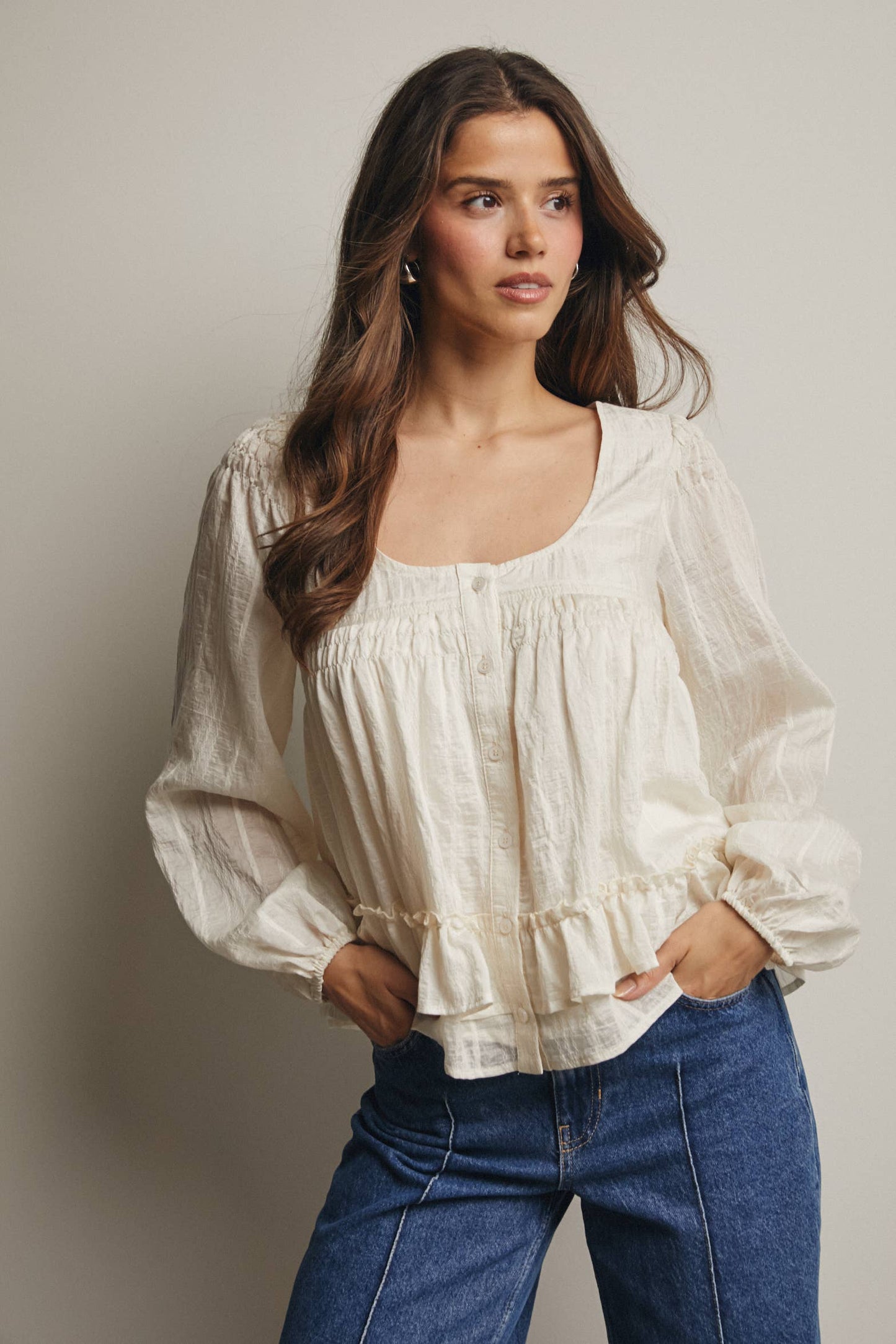 Dorothea ruffle Hem Peasant Blouse