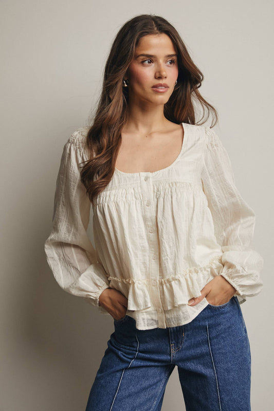 Dorothea ruffle Hem Peasant Blouse