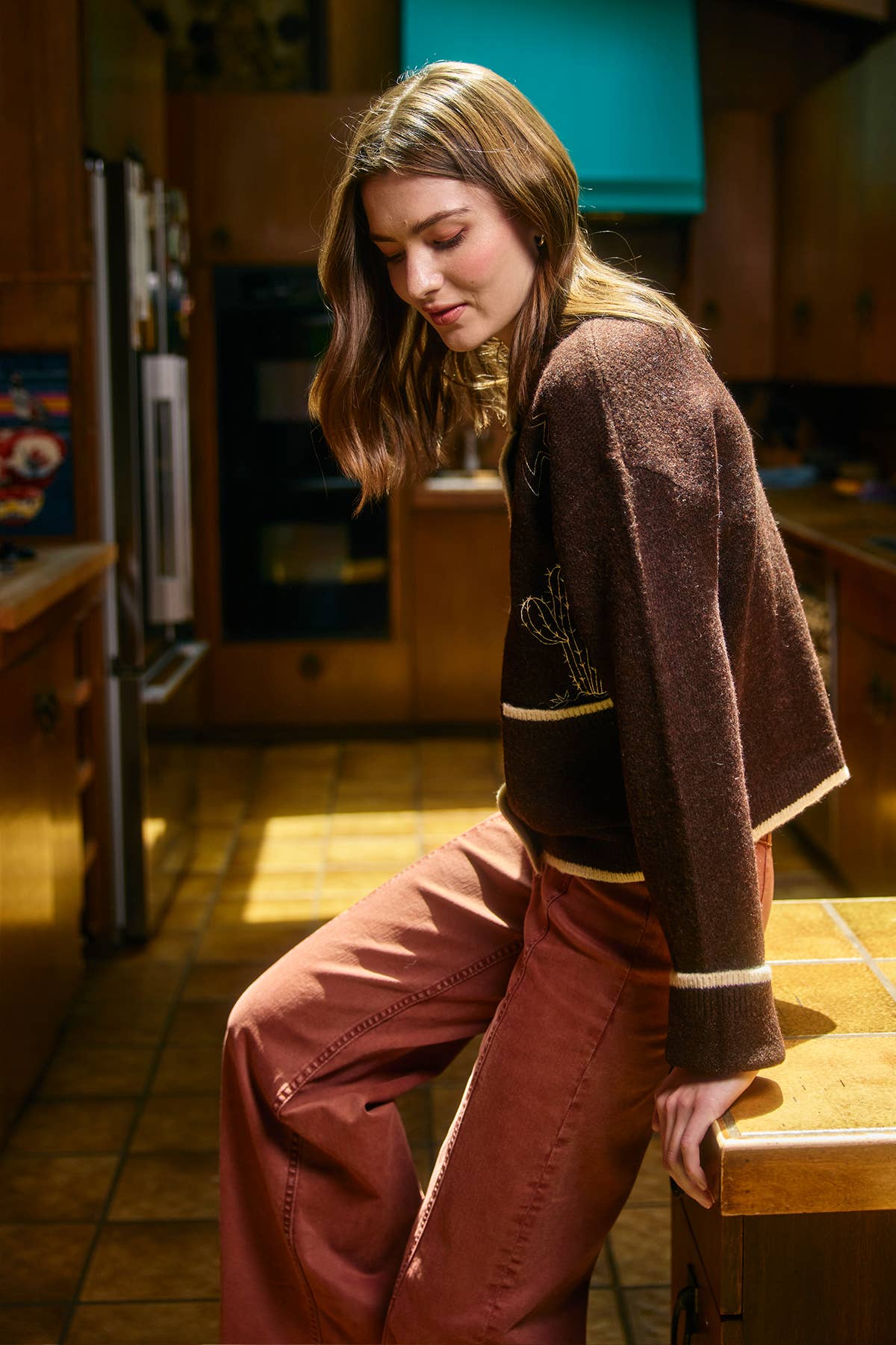 Western Star Embroidered Contrast Trim Cardigan