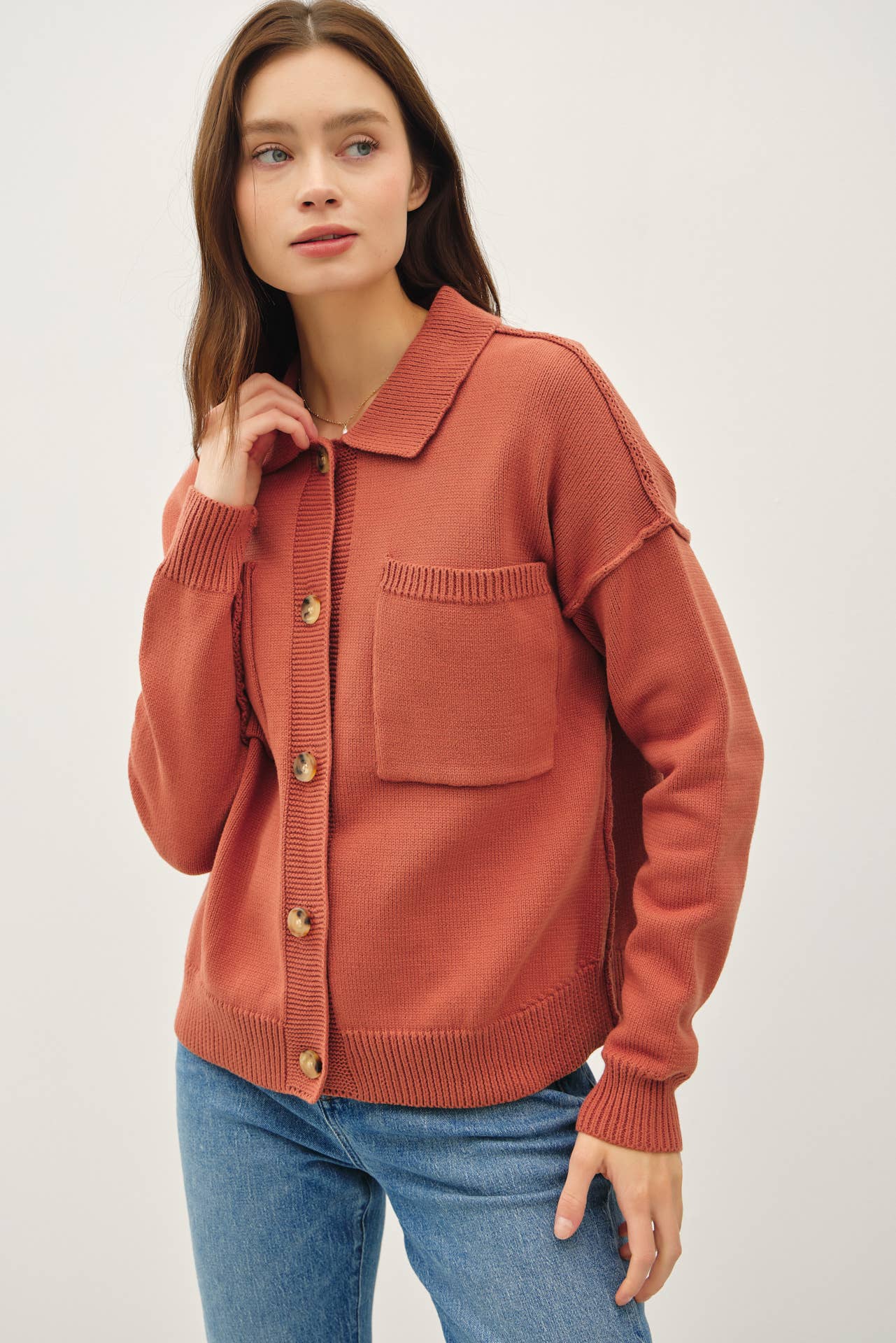 Lydia Terracotta Knit Sweater Jacket