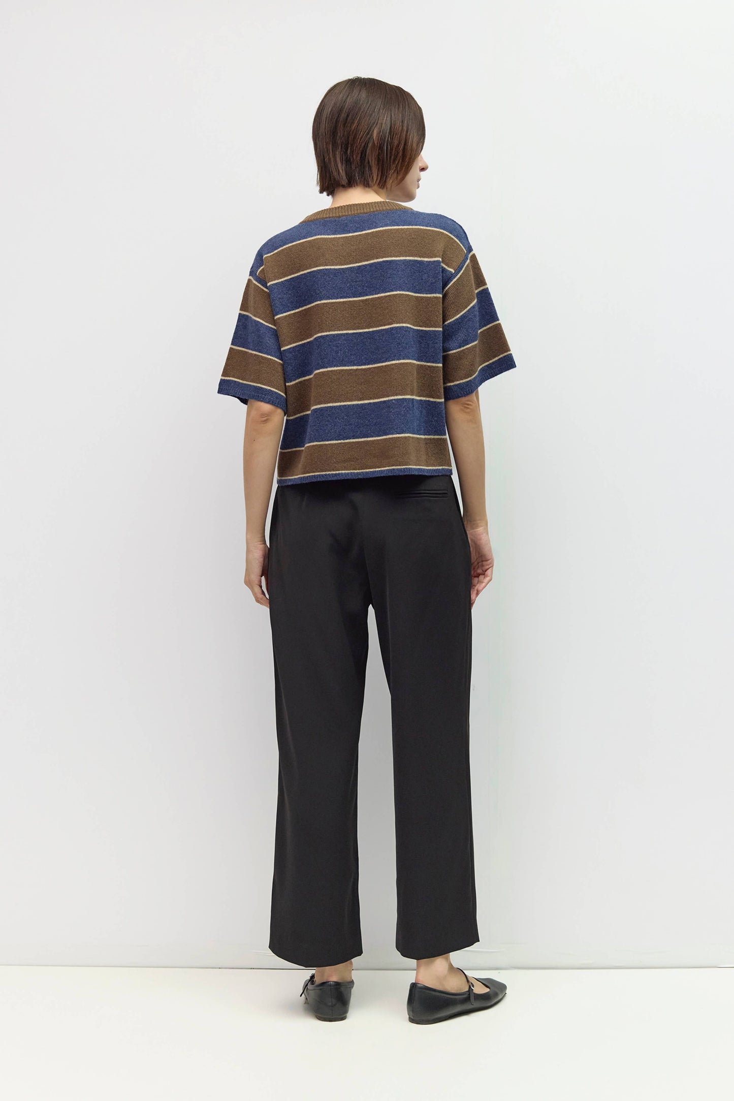 Pamina Striped Elbow Sleeve Sweater Top