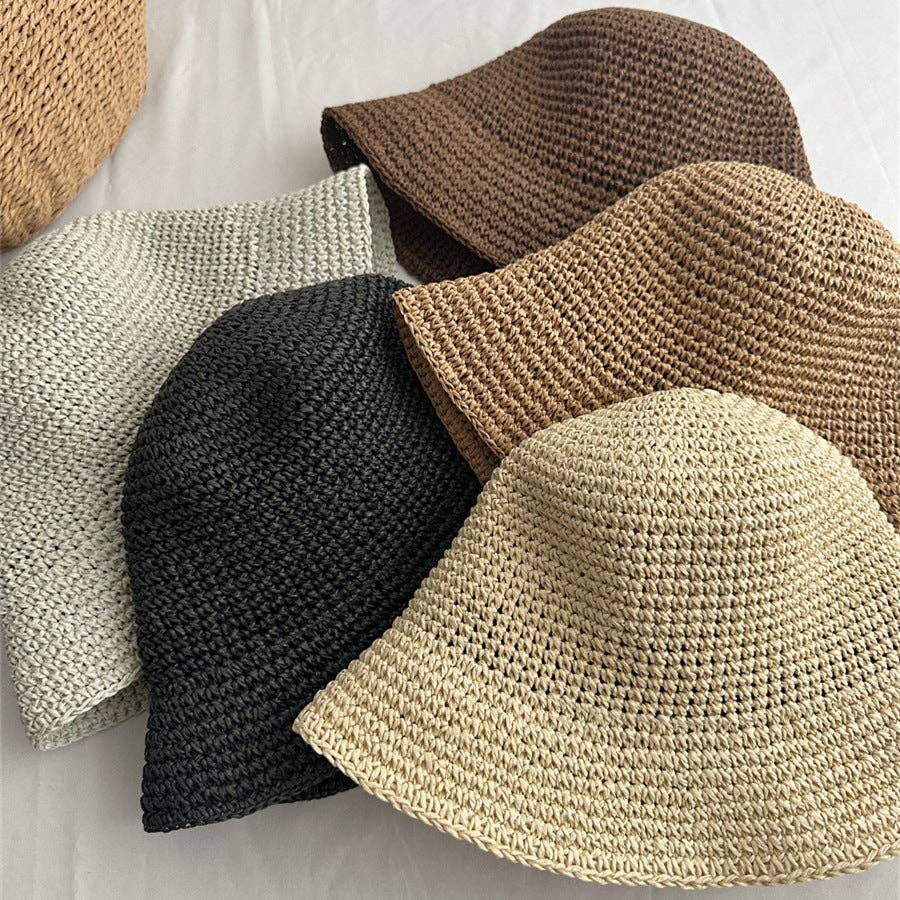 Minimalist Raffia Straw Bucket Hat
