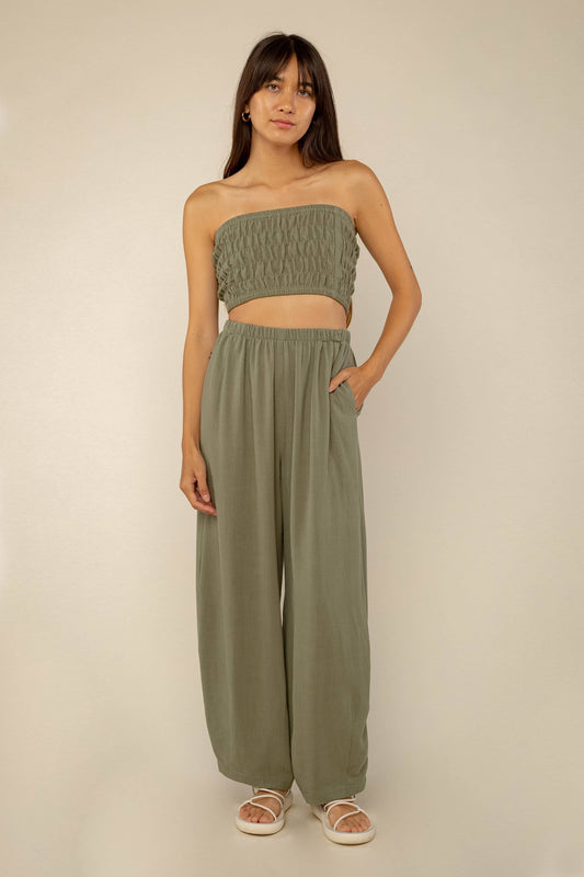 Sloane Linen Lantern Pant | Mid Rise Barrel: Sage