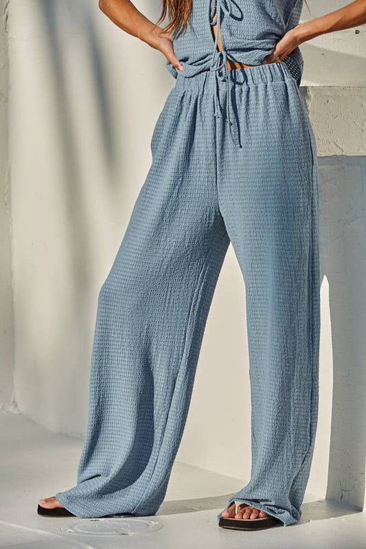 Dusty Woven Textured Wide Leg Long Pants