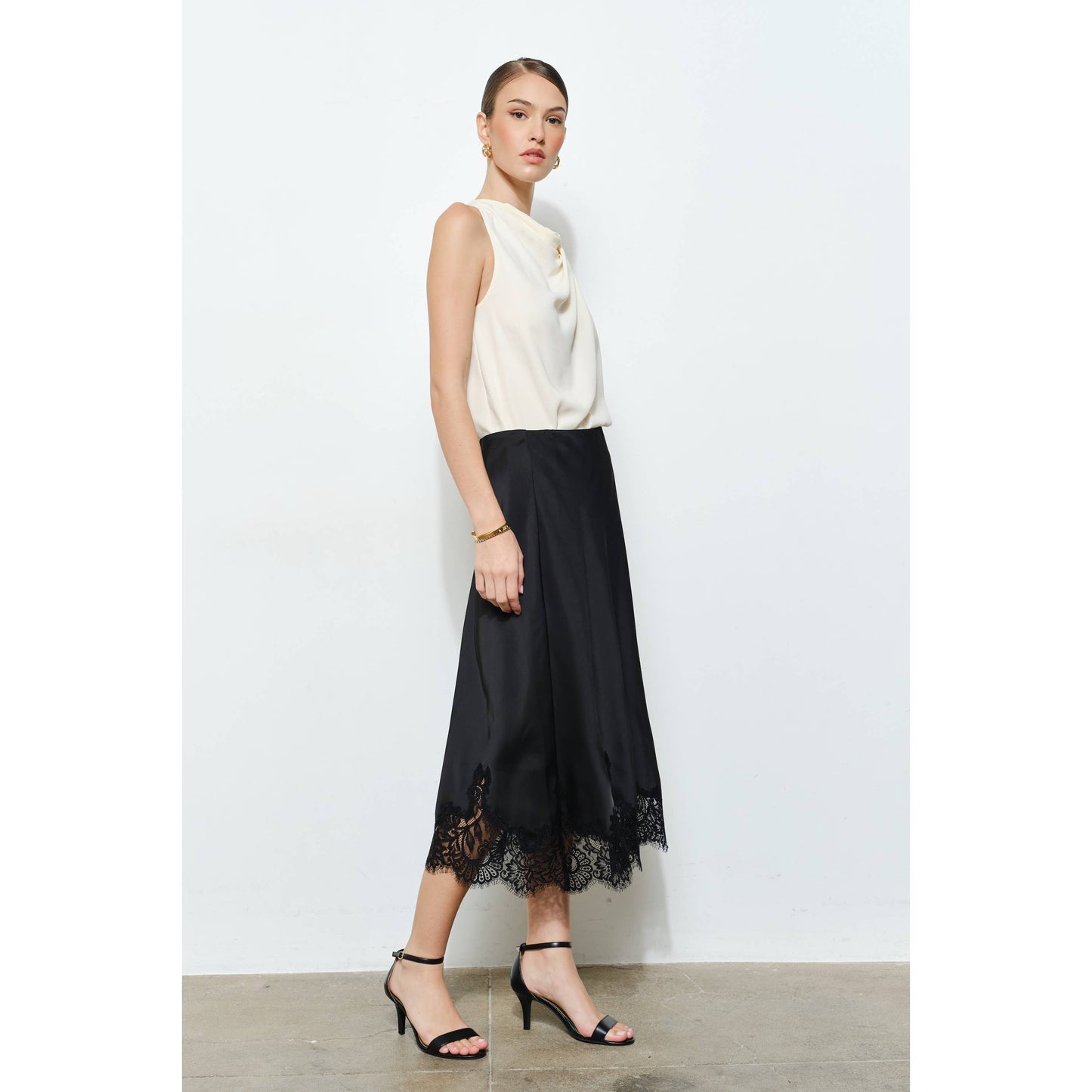Poppy Classic Silky with Lace Midi Skirt