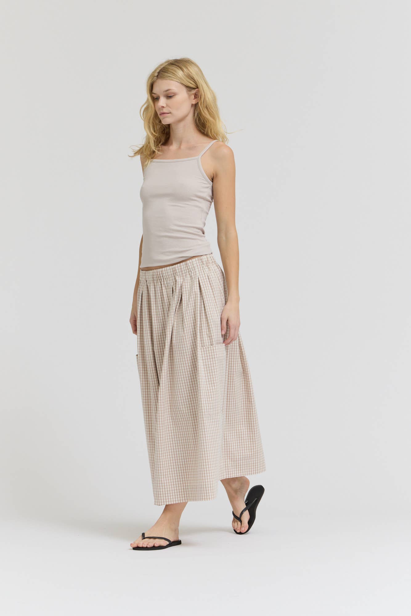 Canyon Pleat Waist Gingham Cotton Skirt