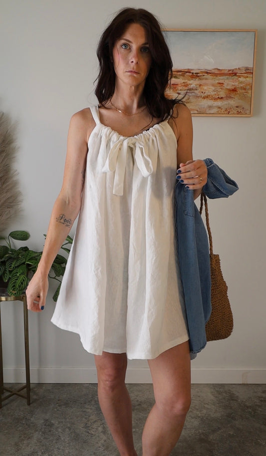 Eloise Short Bow Dress in Milk
