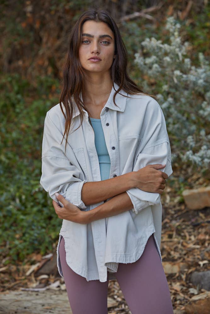 Stone Denim Cotton Button Down Jacket