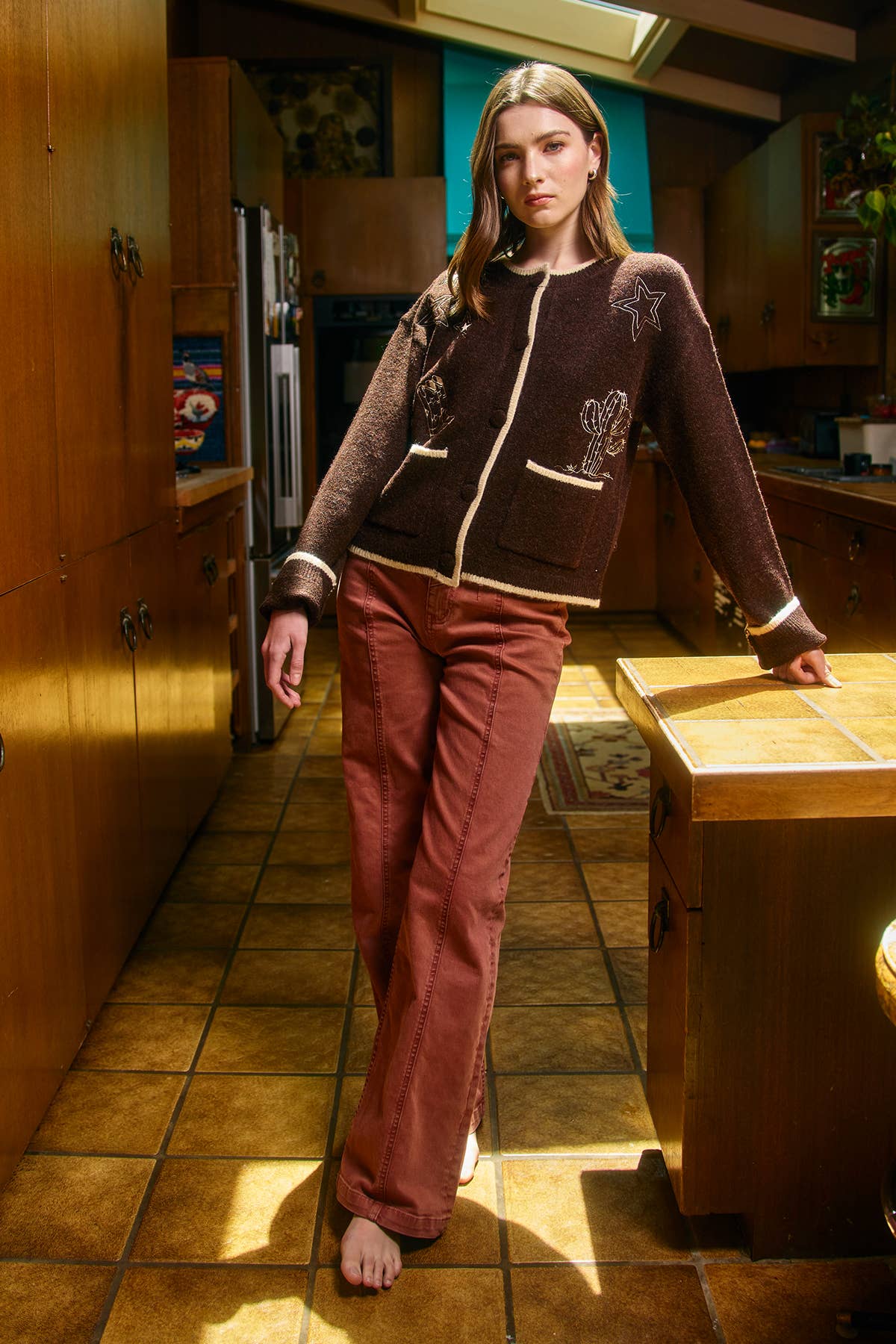 Western Star Embroidered Contrast Trim Cardigan