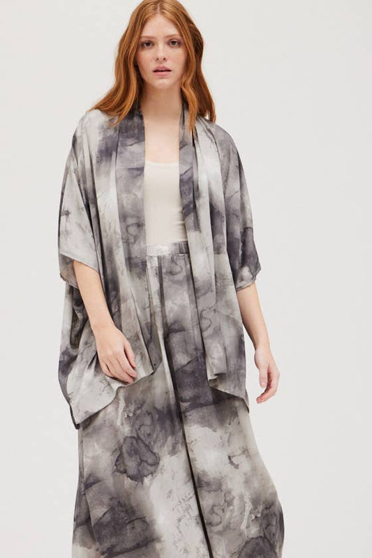 Tie Dye Satin Kimono - Smoke