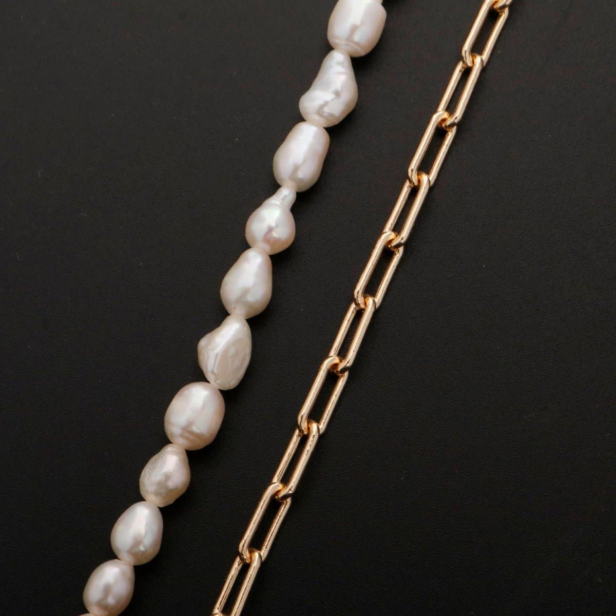 Freshwater Pearl Half Chain Necklace Paper Clip Link | 18k Filled