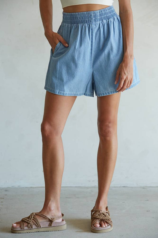 Sol Woven Denim Cotton Shorts
