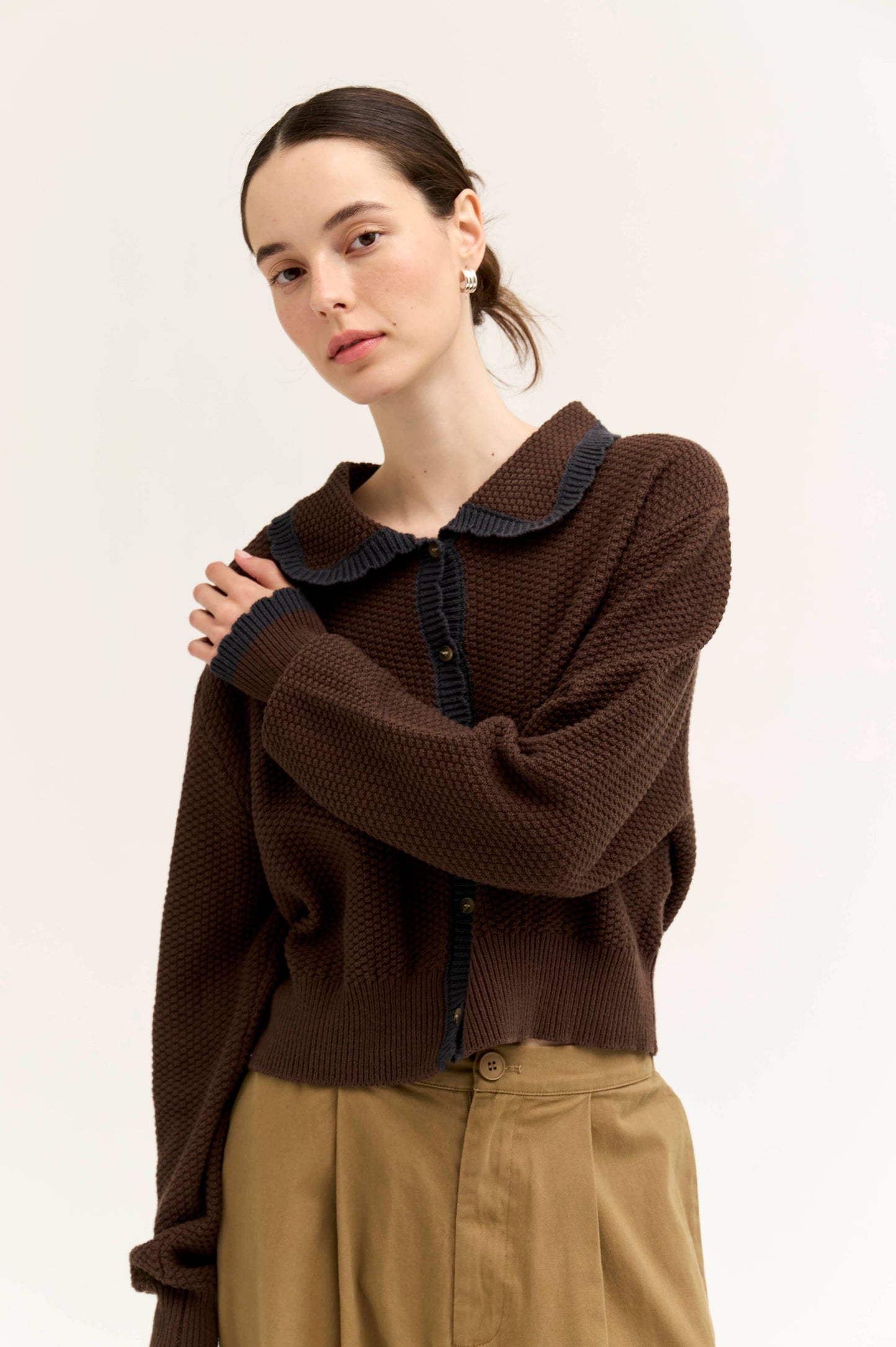 Scallop Edge Cardigan Waffle Knit