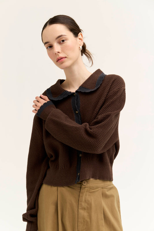 Scallop Edge Cardigan Waffle Knit