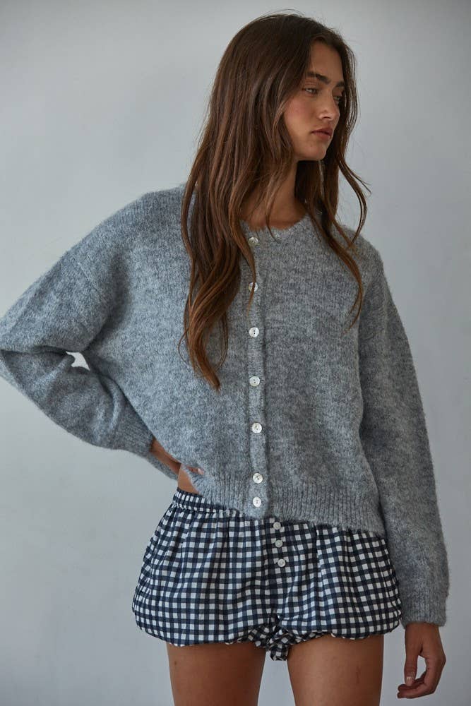 Caroline Heather Grey Sweater Cardigan Top