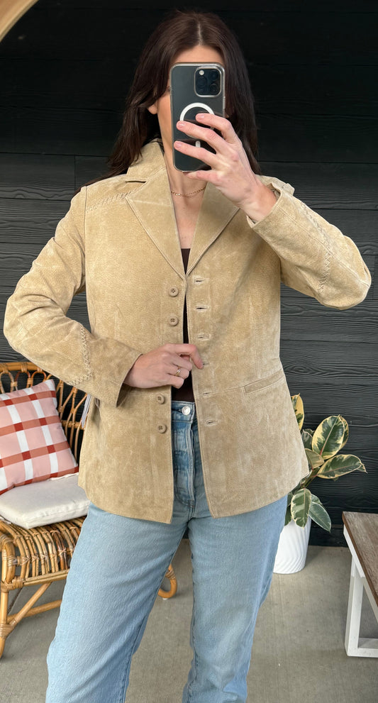 NWT Genuine Suede Jacket w/ Cross Stitch Detail