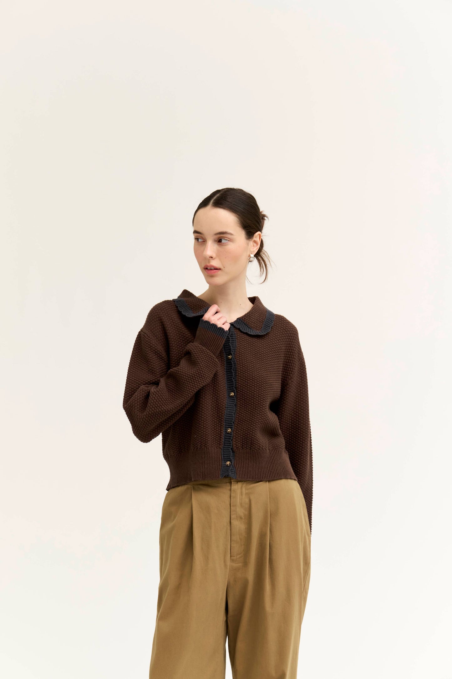 Scallop Edge Cardigan Waffle Knit