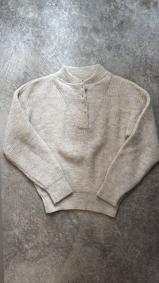 Vintage LL Bean Oatmeal Heathered Henley Sweater