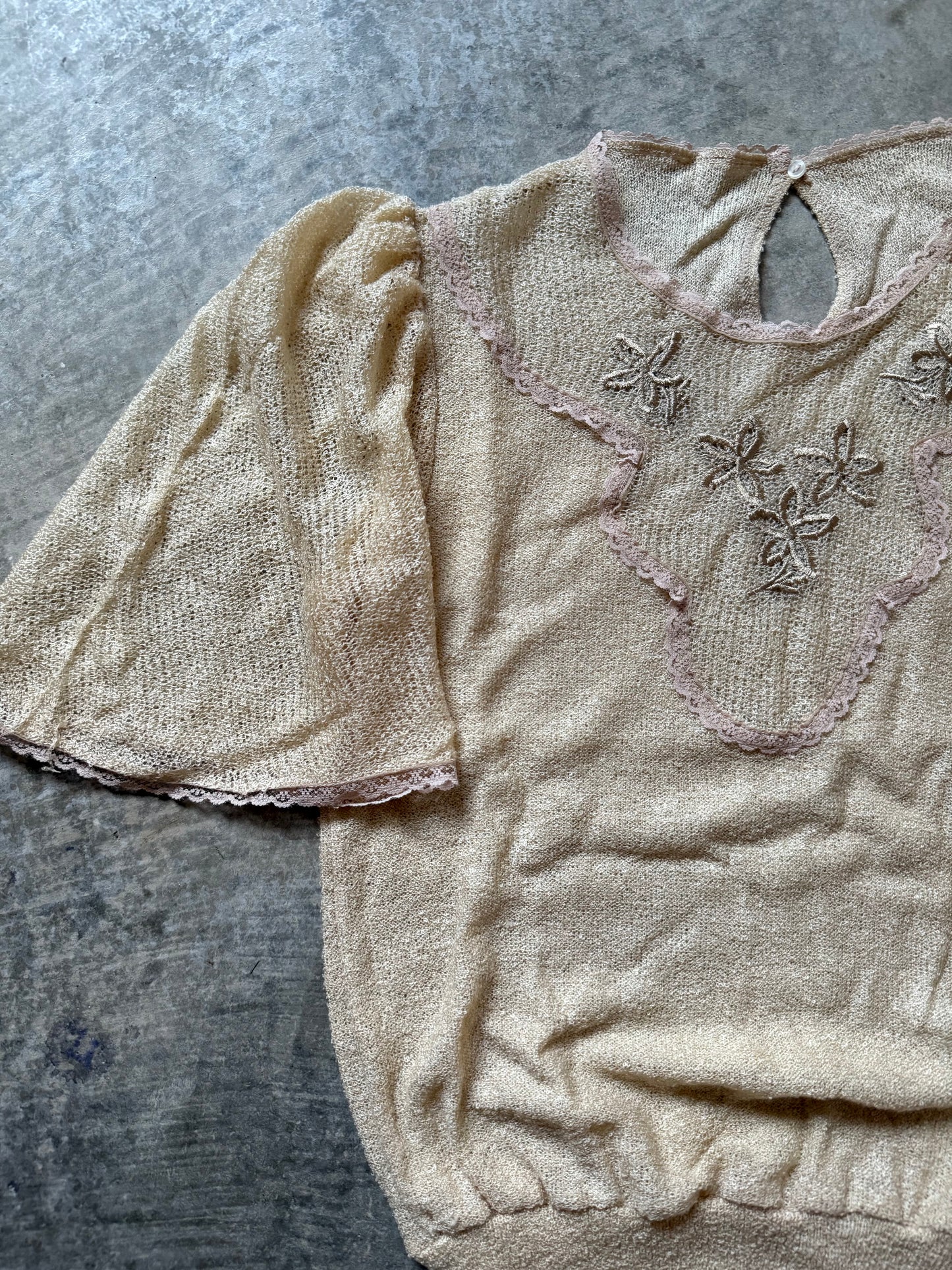 Vintage Sheer Embroidered & Lace Tee