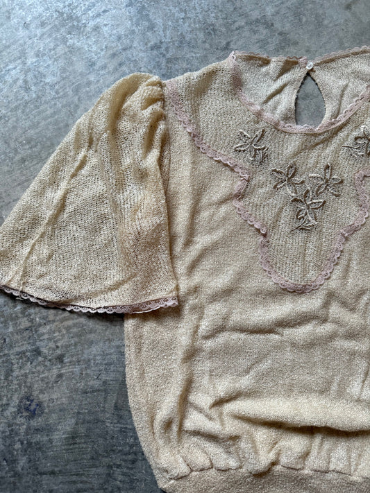 Vintage Sheer Embroidered & Lace Tee